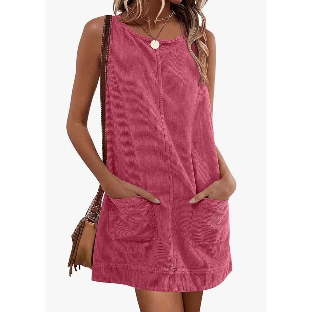 Corduroy Overall Dress, Dusty Pink, Size Medium - Picture 4 of 4